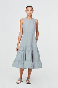 10449 GREY RUFFLED TIERED HEM DRESS (1)