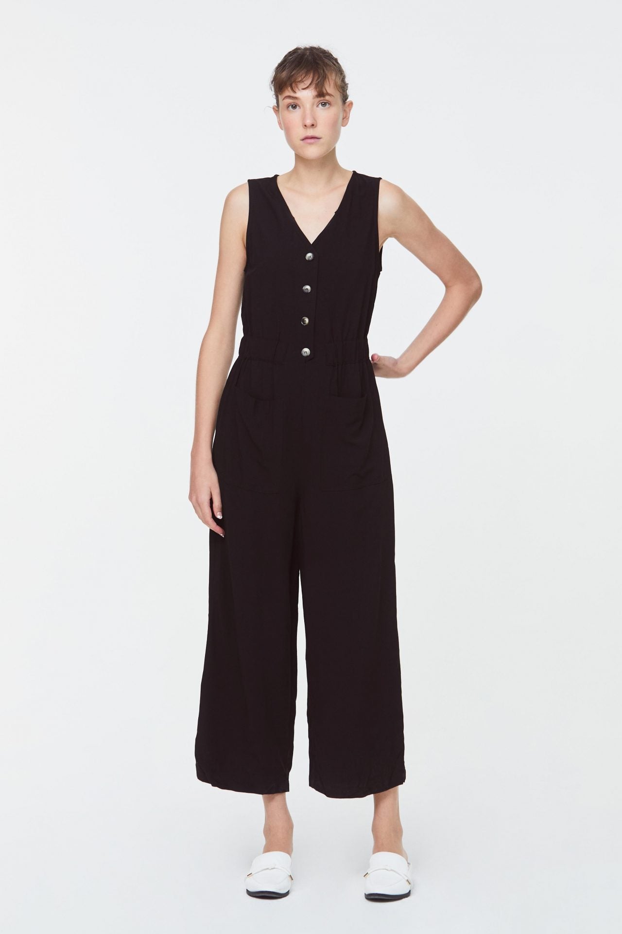 10542 Black Scruched Waist Jumpsuit