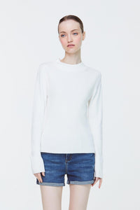 10723 Cream High Neck Basic Top