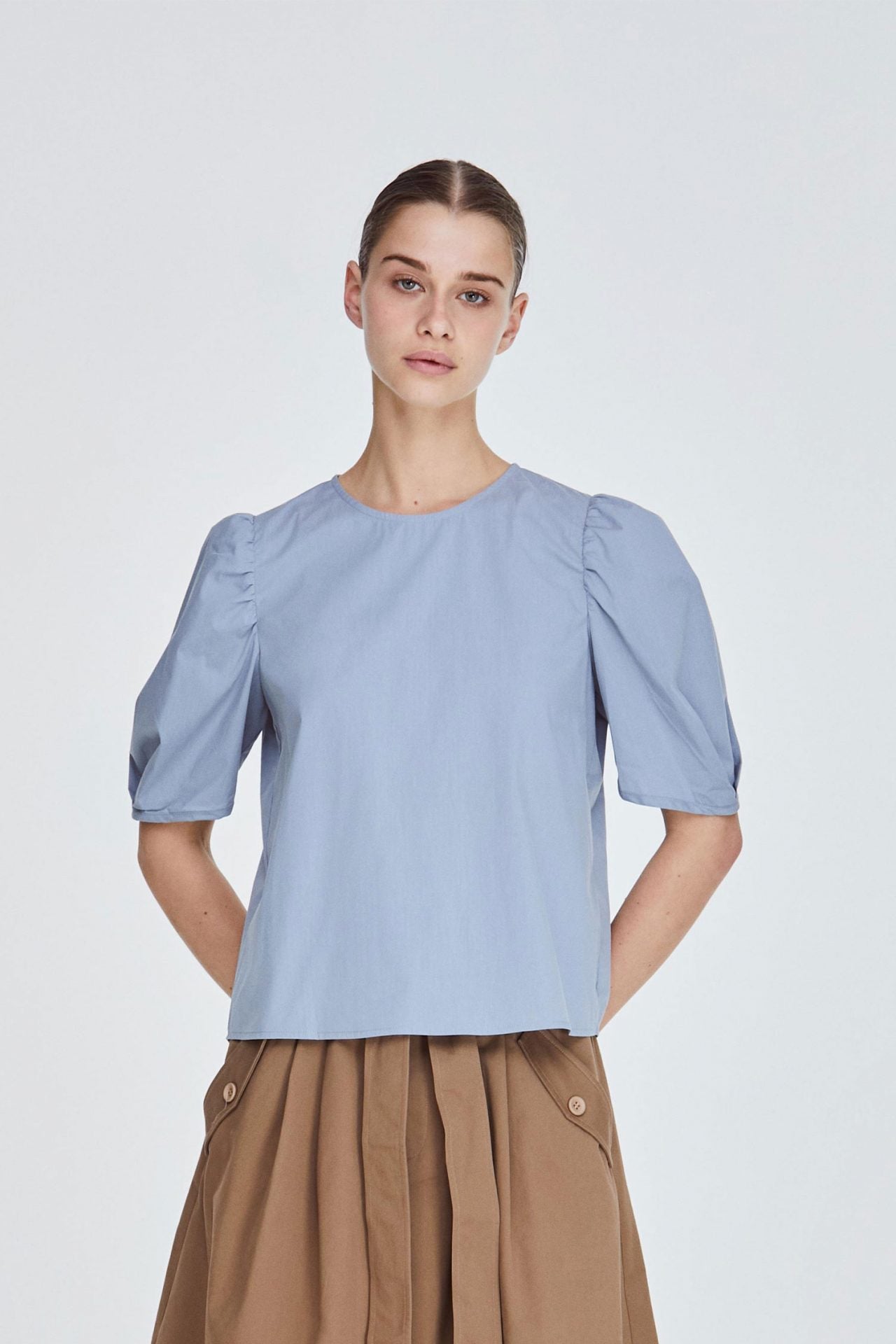 10765-GREY-BLUE-BASIC-PUFF-SLEEVE-BLOUSE