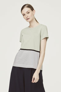 6385 mint mixed fabric striped top