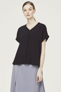 7302 navy v neck overlap top