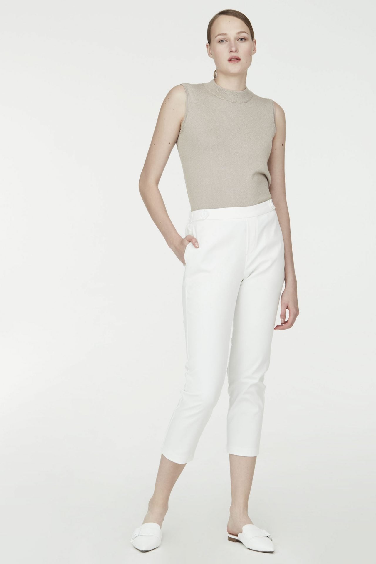 7359 DECORATIVE BELT-LOOPED PANTS CREAM