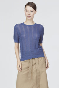 7517 pointelle knit top blue