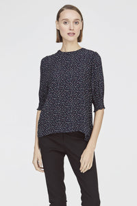 7630 NAVY SPECKLE PUFF-SLEEVED BLOUSE
