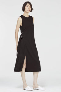 7651 black side pleats dress