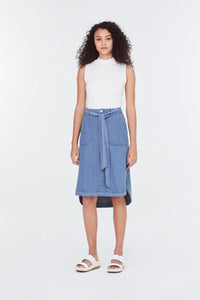 7652 denim waist tie skirt