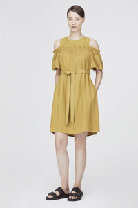7656 yellow mixed laced dress