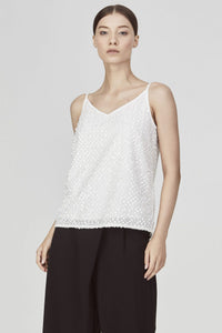 7658 CREAM STRAPPY V-NECK SEQUIN TOP