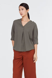 8108 ARMY GREEN SEMI SLEEVE LENGTH TOP