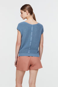 8342 AQUA BLUE BACK BUTTONED KNIT TOP 1