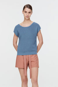 8342 AQUA BLUE BACK BUTTONED KNIT TOP 2