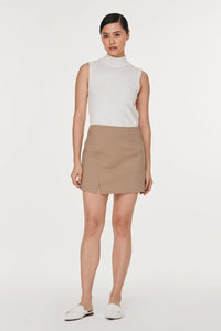 8843 KHAKI LAYERED SLIT SKIRT