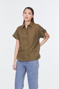 9034 Khaki Green Button Down Shirt