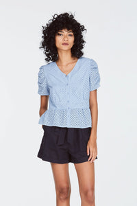 9058 RUFFLE HEM LACE BLOUSE Dusty Blue