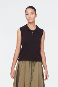 9070 Sleeveless Polo Knit Top Navy
