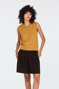 9070 sleeveless polo knit top caramel