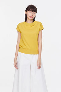 9090 Mustard Roll down collar top
