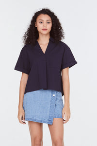 9169 NAVY A-LINE FLARE COLLARED BLOUSE