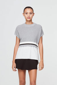 9186 KNITTED CONTRASTING BLOUSE HUE GREY