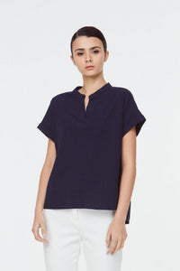 9204 Folded Sleeves Blouse Navy