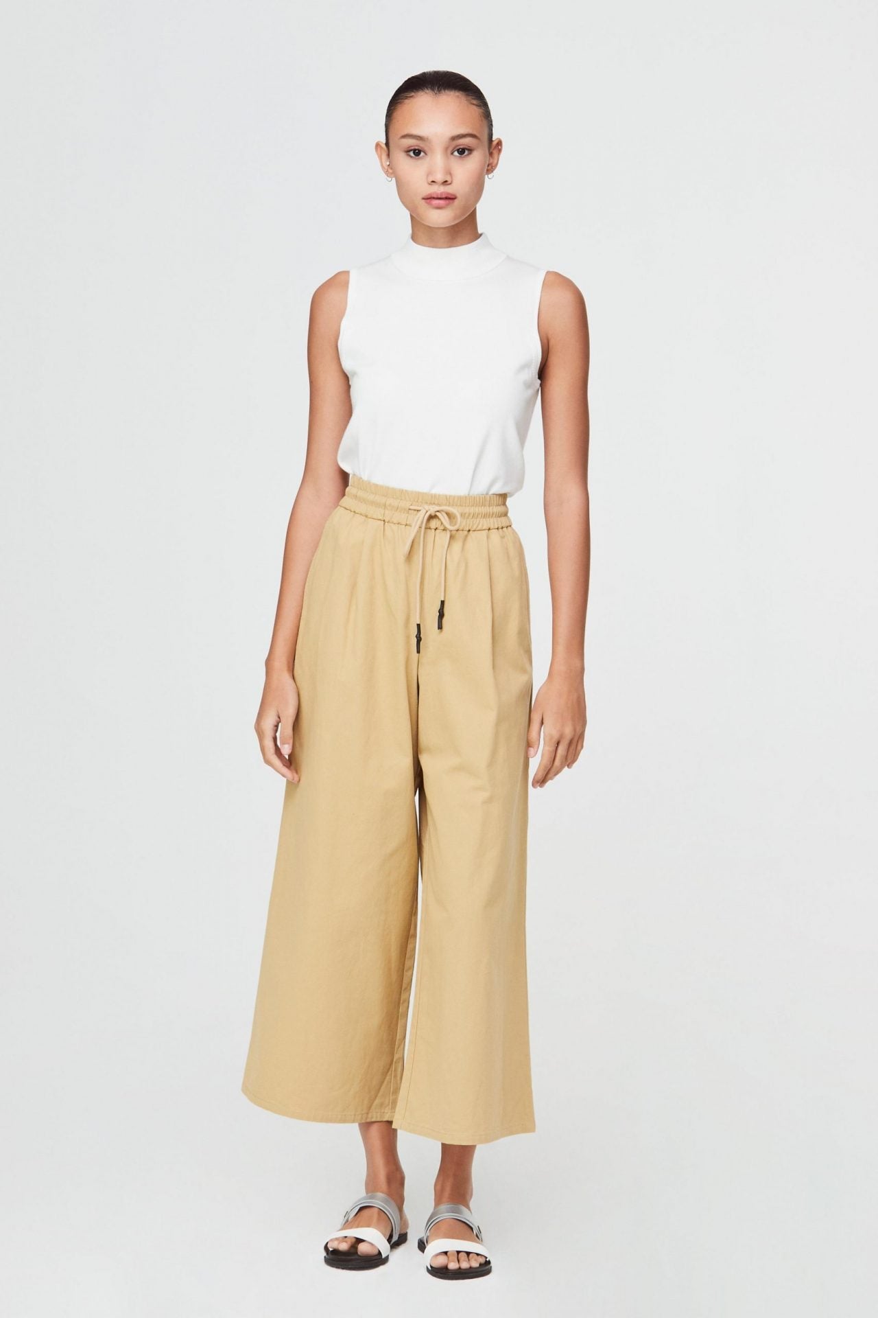 9541 khaki ribboned long culottes