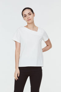 9548 ASYMMETRICAL NECKLINE TOP CREAM