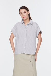 9624 GREY STRIPES SHORT SLEEVES BUTTONDOWN TOP
