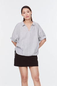 9626 GREY STRIPES CUFF SLEEVE TOP