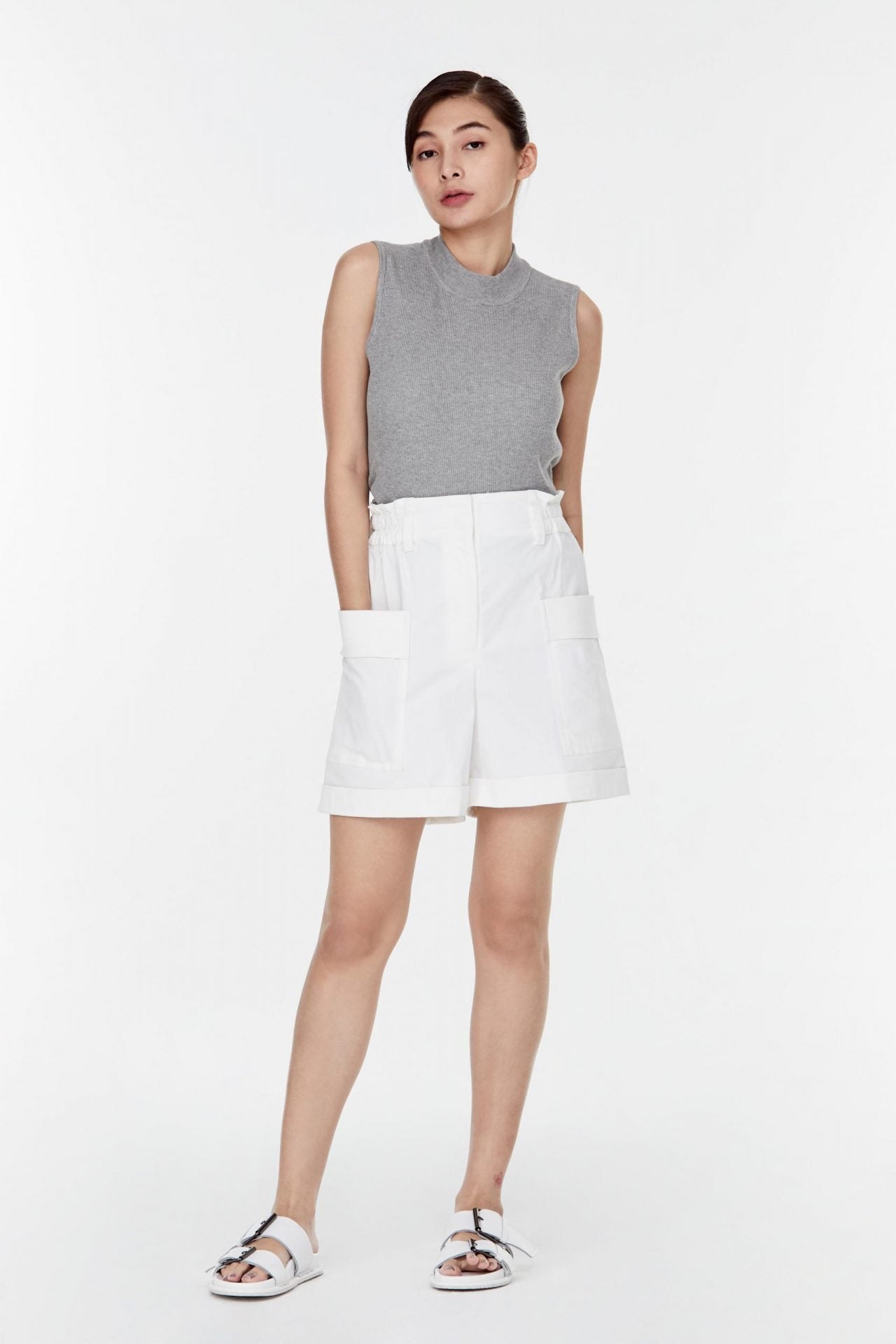 9717 CREAM ELASTICATED WIDE-LEGGED SHORTS