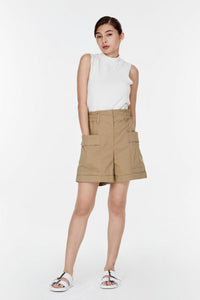 9717 KHAKI ELASTICATED WIDE-LEGGED SHORTS
