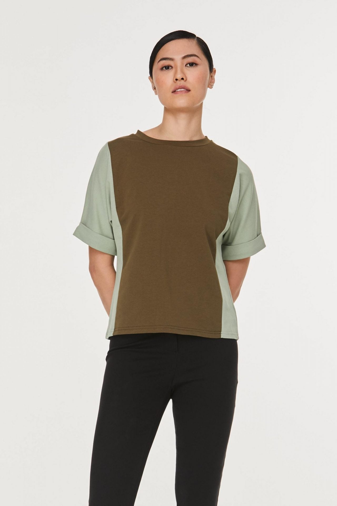 9785 MINT CONTRAST FABRIC BLOUSE