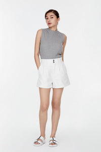 9822 CREAM HIGH-WASITED ELASTICATED SHORTS