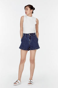 9822 DEEP DENIM HIGH-WASITED ELASTICATED SHORTS