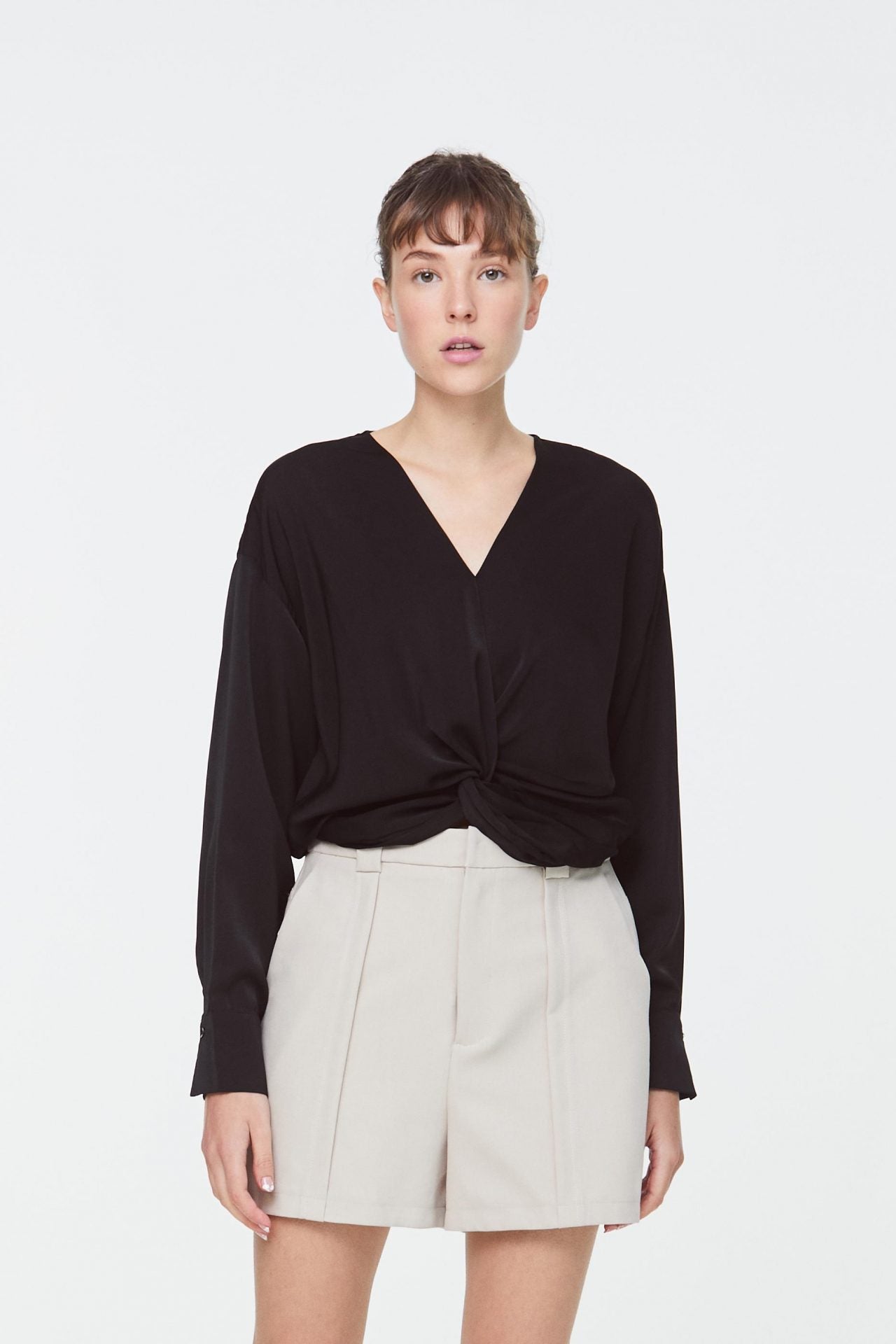 9848 Black Knotted Blouse Top