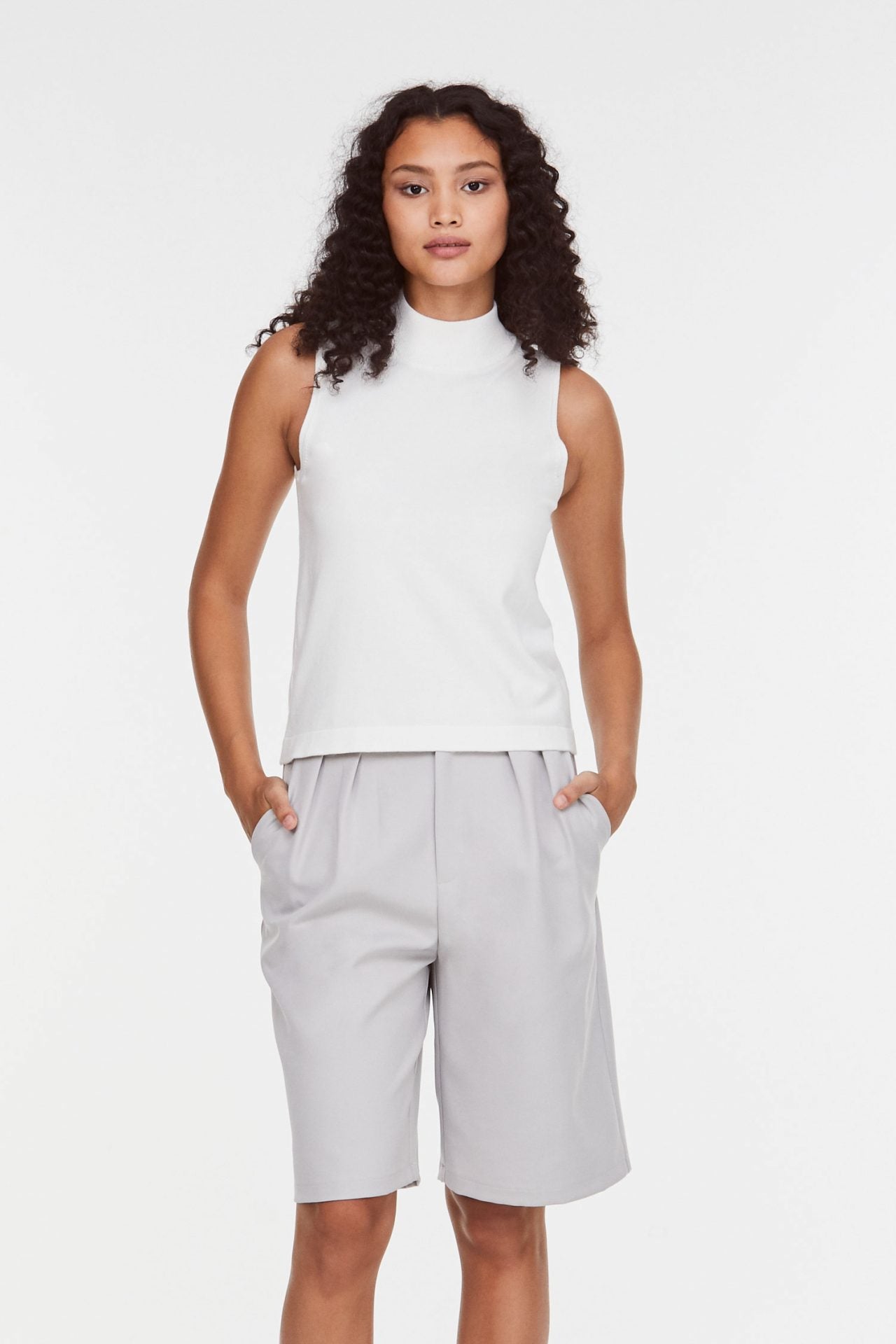 9872 CREAM HIGHNECK KNIT TANK TOP