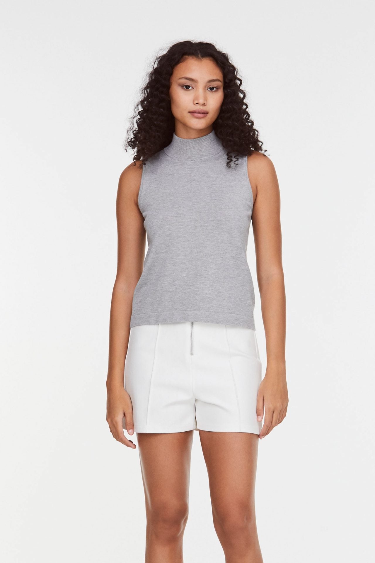 9872 LIGHT GREY HIGHNECK KNIT TANK TOP