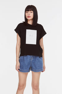 9878 colour blocked printed tee black
