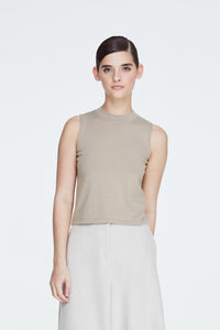 9961 KHAKI SLEEVELESS KNIT TOP