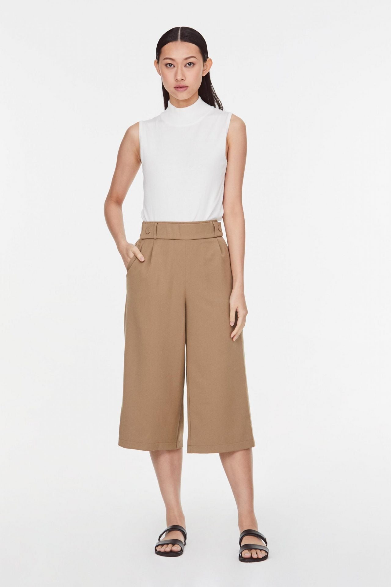 9983 KHAKI BUTTON TAB CULOTTES