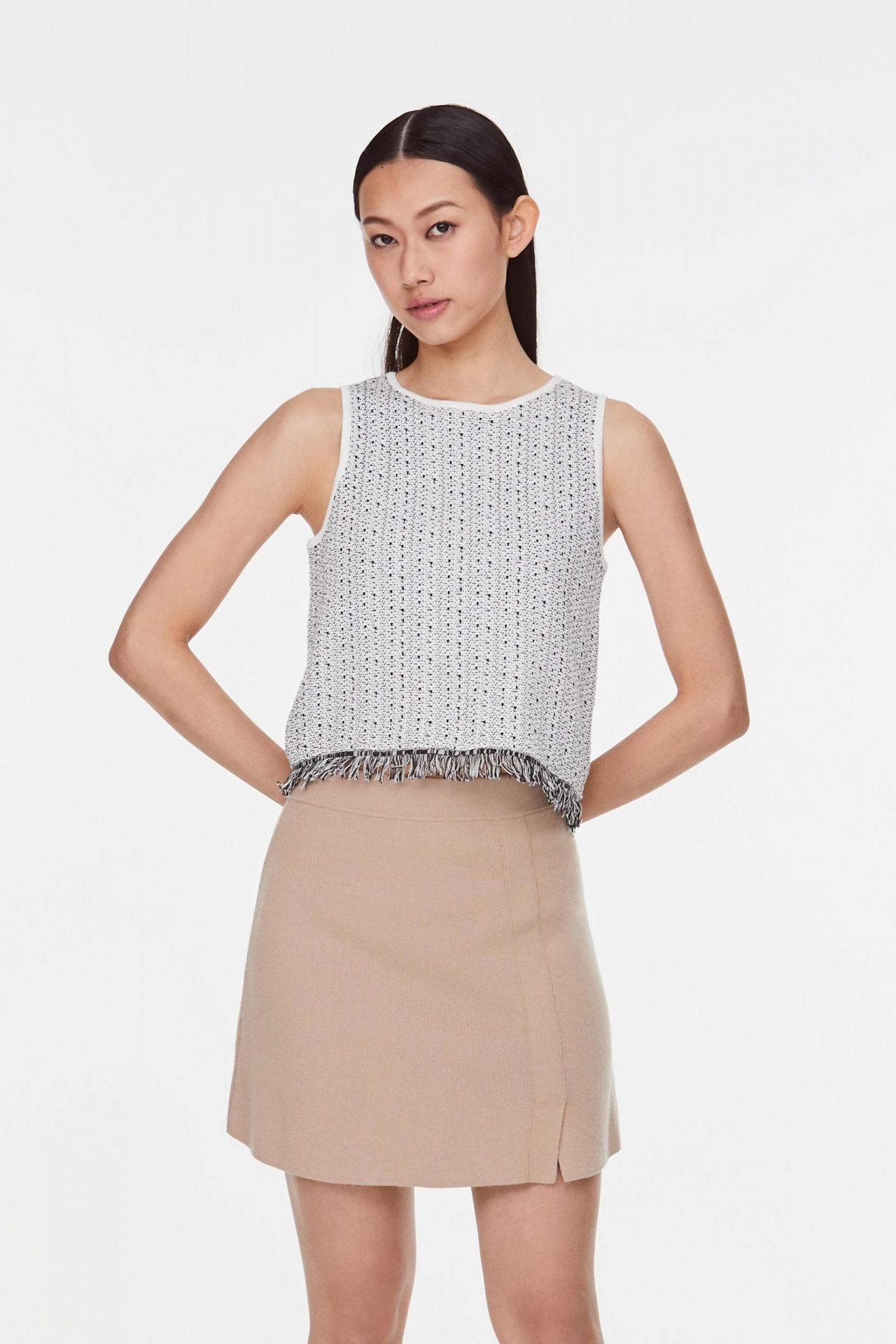 9986 CREAM FRINGE TANK TOP
