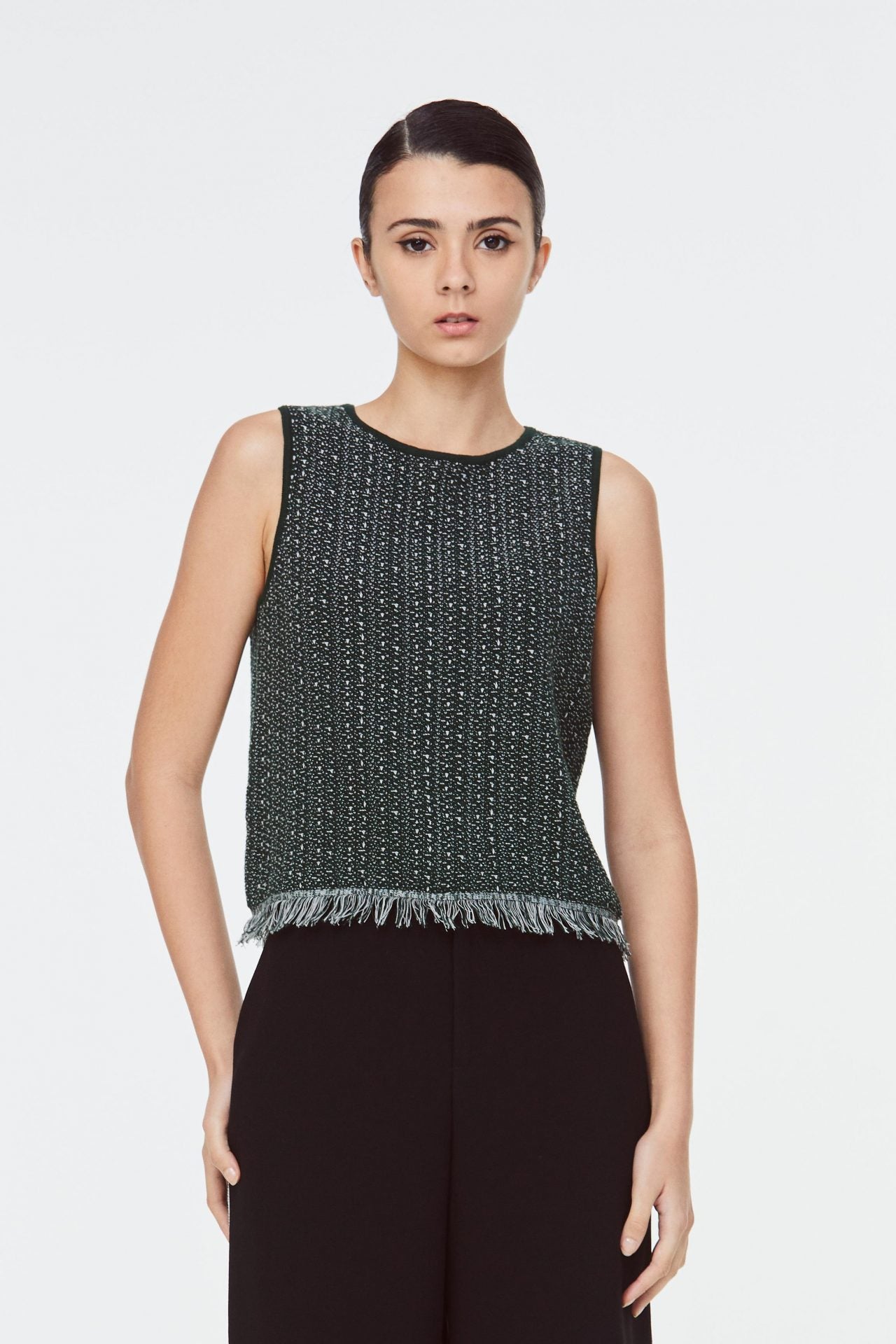 9986 Tweed Sleeveless Top Green