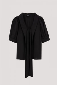 AB 10148 TIED NECK COLLAR BLOUSE BLACK