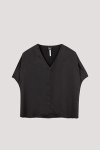 AB 10705 V-NECK BUTTONED BLOUSE BLACK