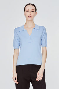 AB 10787 OPEN COLLAR BUTTON DOWN BLOUSE SKY BLUE