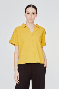 AB 10871 OPEN COLLAR BUTTON DOWN BLOUSE YELLOW