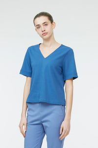 AB 11357 V NECK BASIC BLOUSE DENIM BLUE