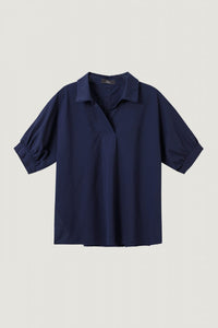 AB 6588 NAVY COLLAR GATHER DETAILS SLEEVES BLOUSE