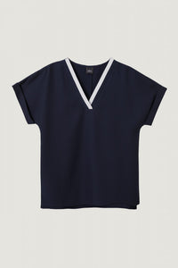 AB 7955 NAVY V-NECK BLOUSE