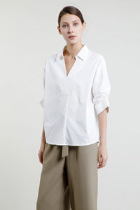 AB 8595 CREAM ELASTICATED OPENING CUFFED BLOUSE -1